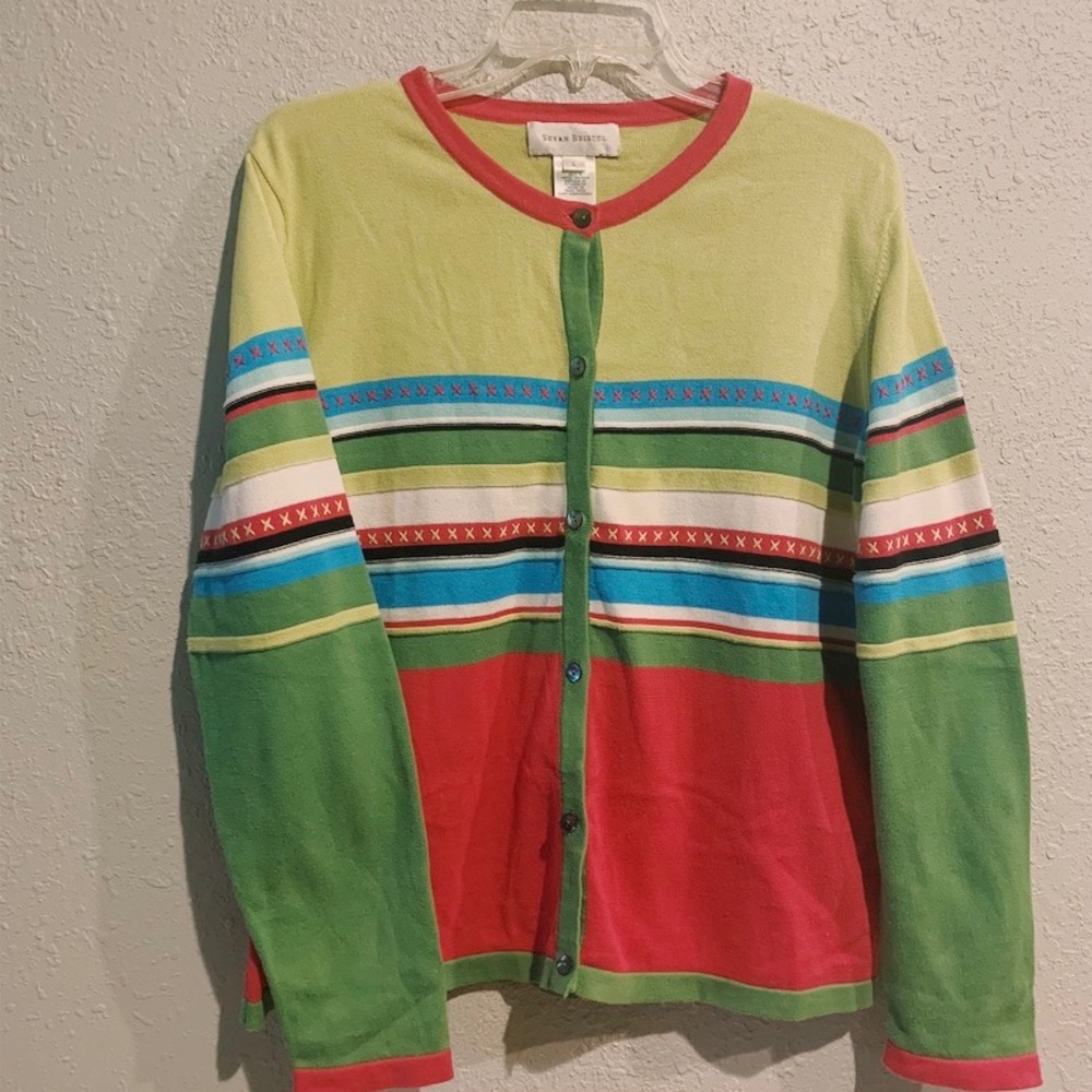 Melon blue pink green cardigan sweater